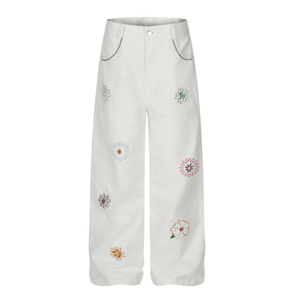 UNIKCOSA Velora Denim Jeans Embroidered Sunflower 🌸