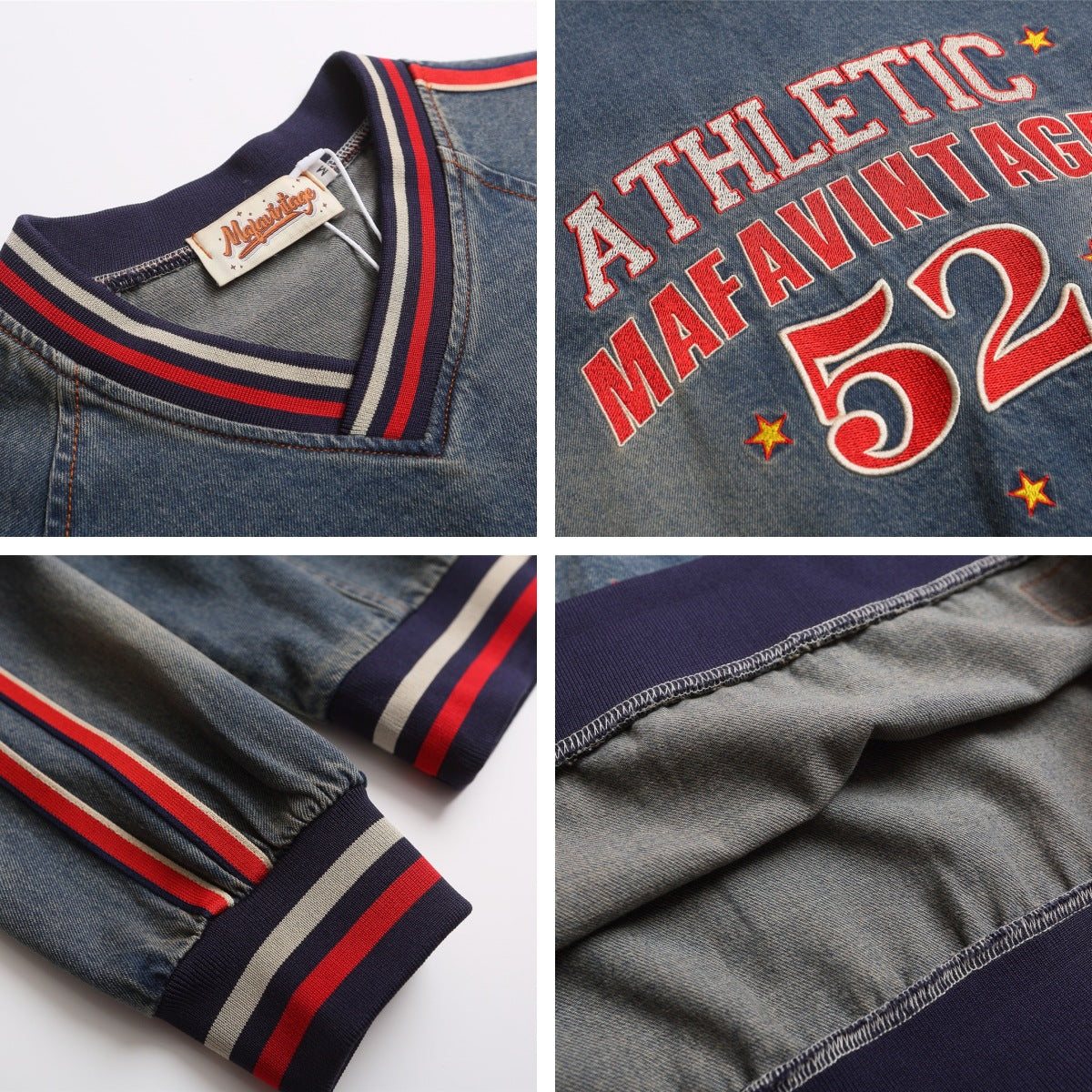 UNIKCOSA Velora Washed Letter Embroidered Denim Sweatshirt 💫