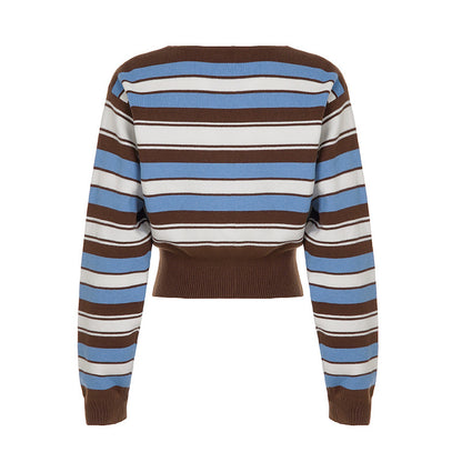 UNIKCOSA RetroMuse Retro Style Striped V Neck Cardigan 💫