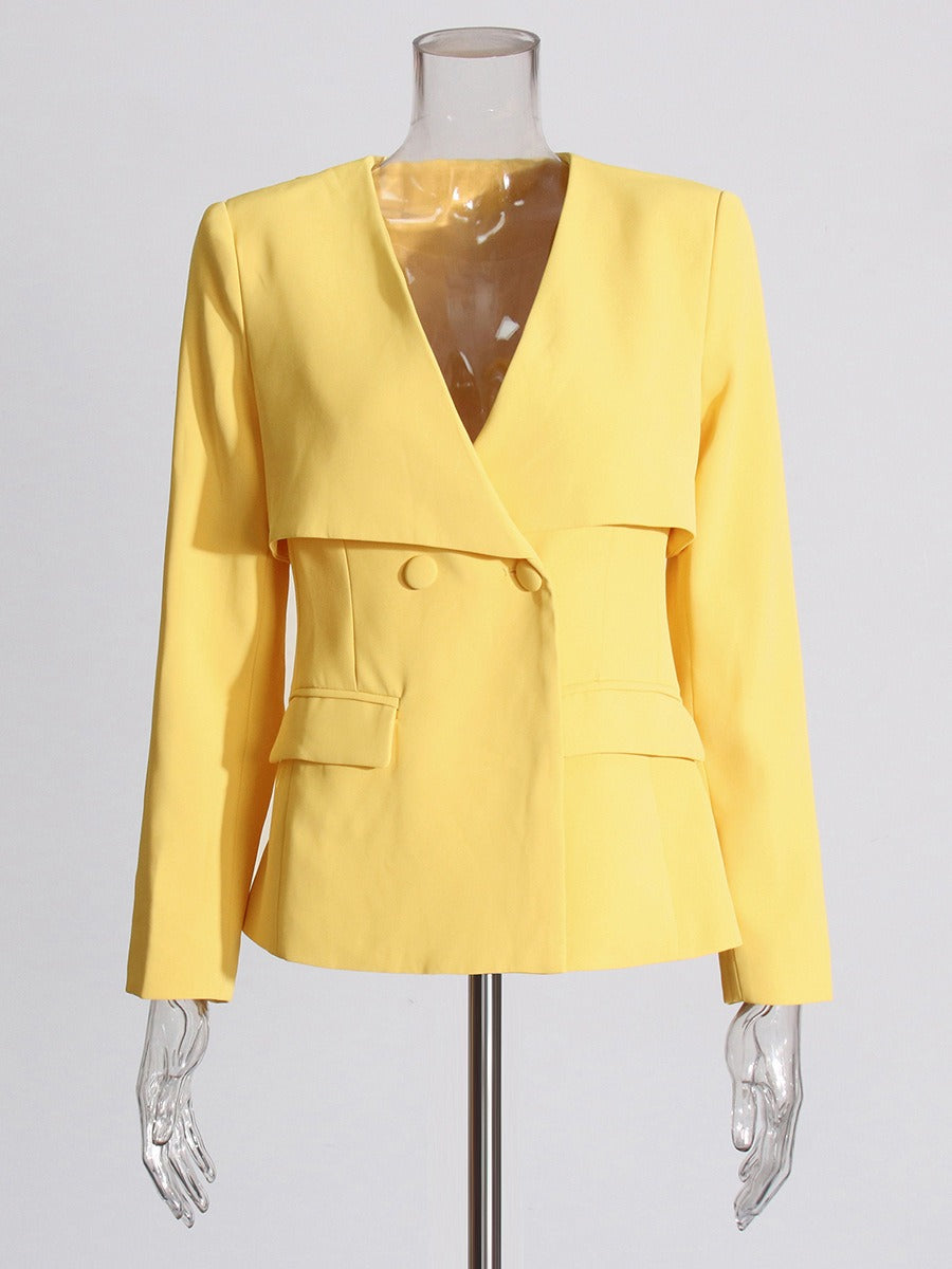 UNIKCOSA V-Neck Slim-Fit Blazer & Pleated Wide-Leg Pants Set — Modern Elegance Edition 💛