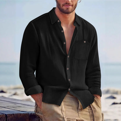 UNIKCOSA Men’s Linen-Look Beach Shirt – Lightweight Long Sleeve Button-Up Resort Wear (S–3XL Summer Edition)