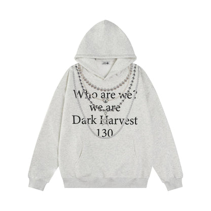 UNIKCOSA Velora Pearl Chain Slogan Hoodie Luxury Streetwear💫