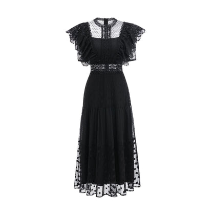 UNIKCOSA Velora Polka Dot Dress Flutter Sleeve Round Neck 💫