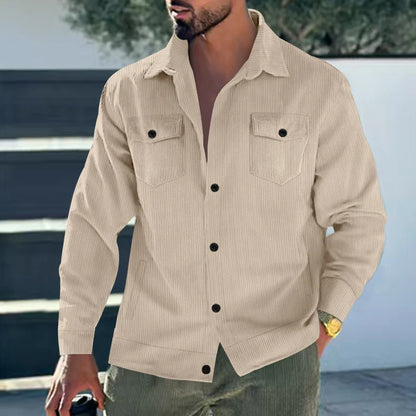 UNIKCOSA Men’s Corduroy Overshirt – Heavyweight Long Sleeve Button-Up with Dual Chest Pockets