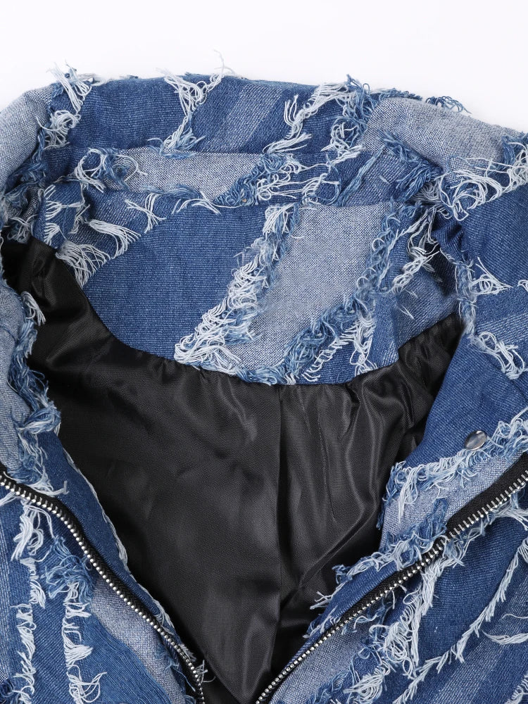 UNIKCOSA UrbanSoul Denim Jacket Loose Fit Tassels Big Size 💫