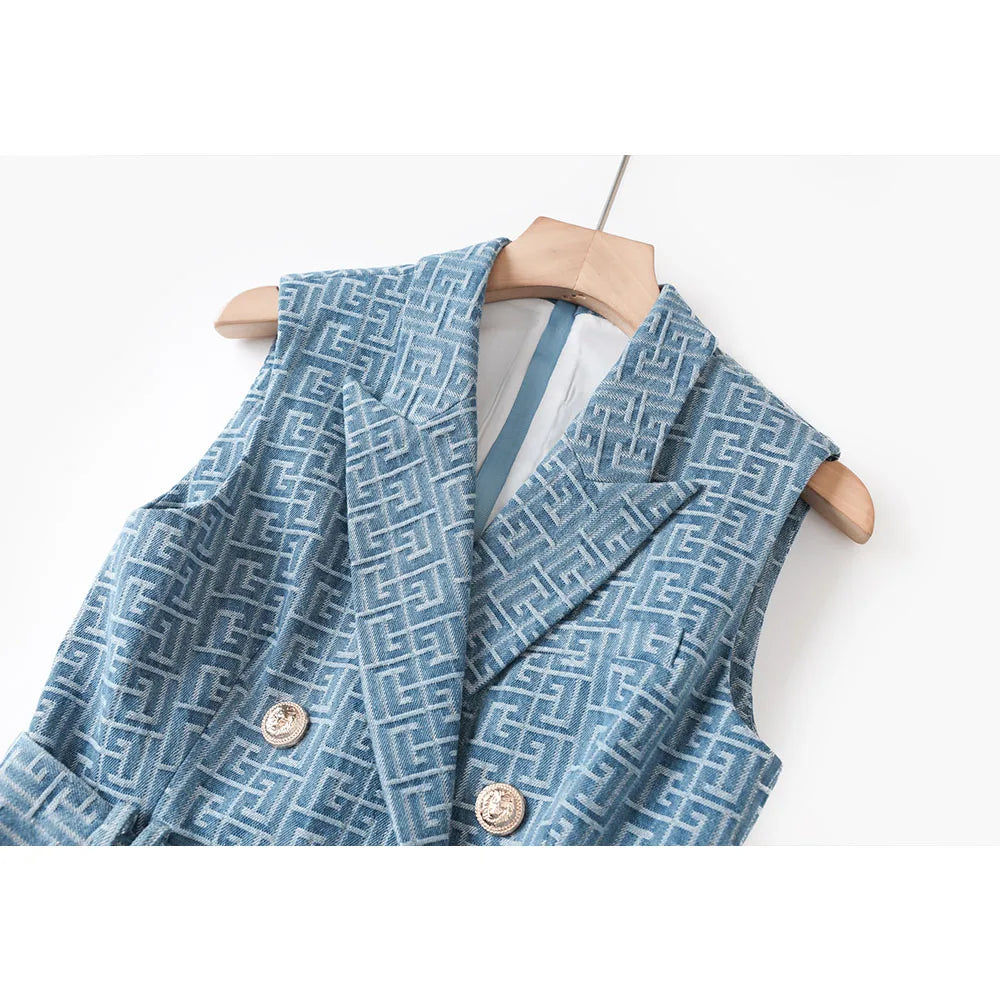 UNIKCOSA Velora Blue Sleeveless Vest Dress Jacquard Denim 💫