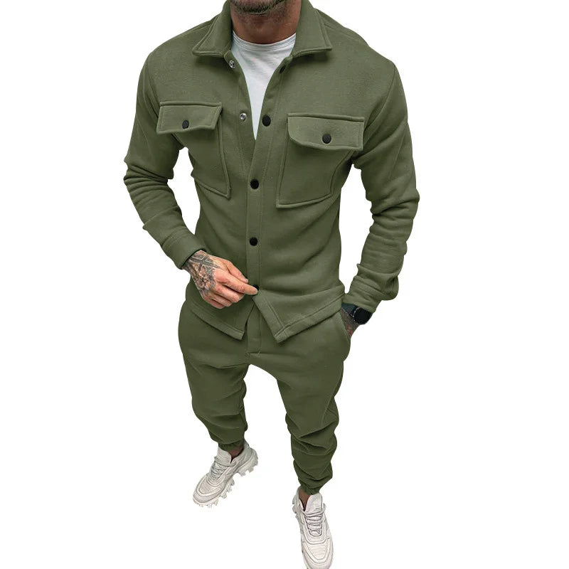 UNIKCOSA Men’s Utility Set – Button-Up Shacket & Jogger Pants Two-Piece Streetwear Outfit