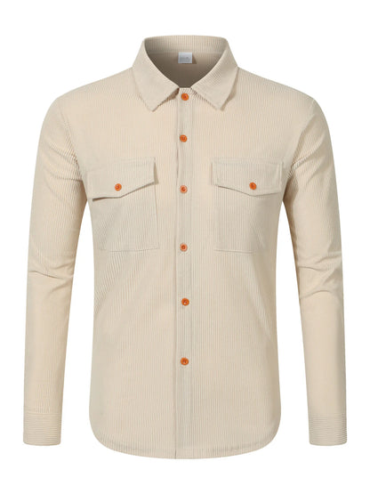 UNIKCOSA Men’s Corduroy Shirt – Long Sleeve Button-Up with Chest Flap Pockets (Casual Workwear Streetwear Edition)