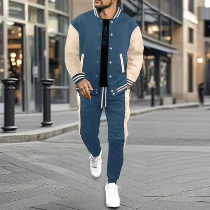 UNIKCOSA Men’s Varsity Tracksuit – Colorblock Baseball Jacket & Jogger Pants Two-Piece College Style Set (2025 Edition)