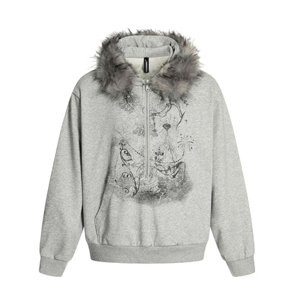 UNIKCOSA Velora Patterned Fur Collar Hooded Sweatshirt 💫