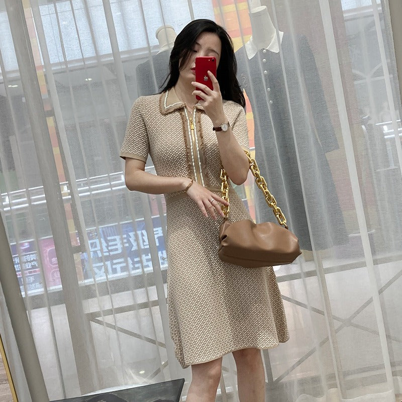 UNIKCOSA Velora Grid Knit Dress Fragrance Skirt Luxury 💫