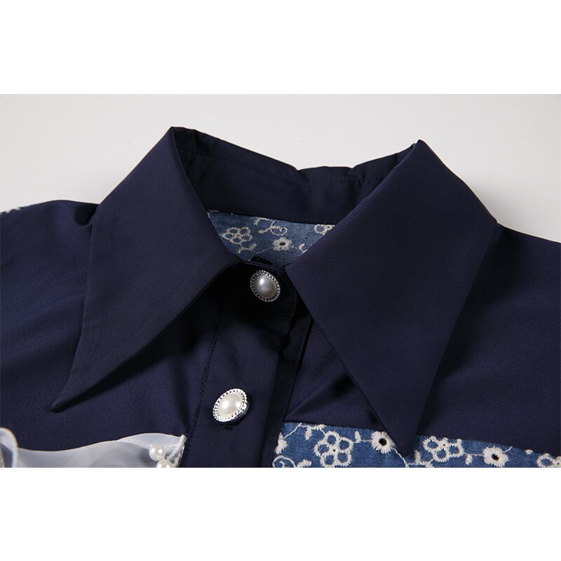 UNIKCOSA Velora Patchwork Turndown Collar Shirt Vintage 💫