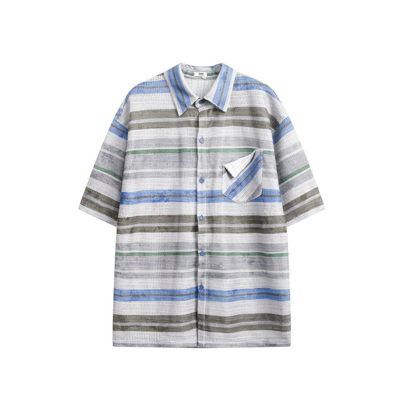 UNIKCOSA UrbanSoul Striped Patchwork Patch Pocket Shirt 💫