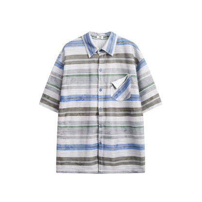 UNIKCOSA UrbanSoul Striped Patchwork Patch Pocket Shirt 💫