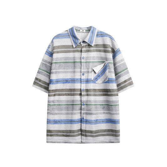 UNIKCOSA UrbanSoul Striped Patchwork Patch Pocket Shirt 💫