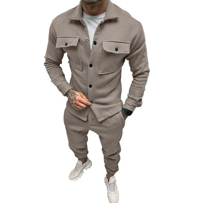 UNIKCOSA Men’s Utility Set – Button-Up Shacket & Jogger Pants Two-Piece Streetwear Outfit