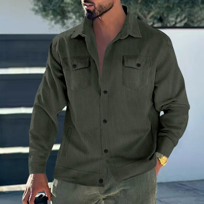 UNIKCOSA Men’s Corduroy Overshirt – Heavyweight Long Sleeve Button-Up with Dual Chest Pockets