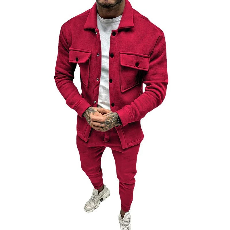 UNIKCOSA Men’s Utility Set – Button-Up Shacket & Jogger Pants Two-Piece Streetwear Outfit