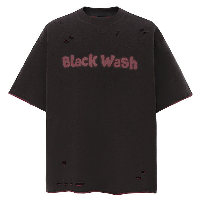 UNIKCOSA LuxeEase Letter Print Ripped Short Sleeve Tee 💫