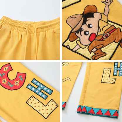 UNIKCOSA ArtMood Cartoon Embroidered Straight Leg Pants