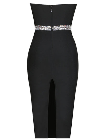 UNIKCOSA NoirFit Beaded Strapless Bandage Evening Dress 💫