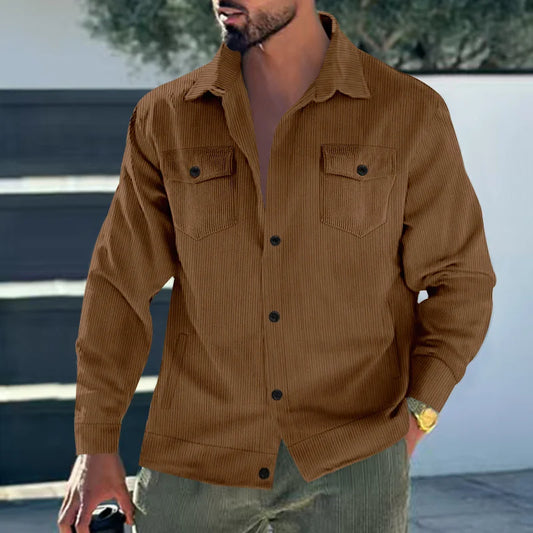 UNIKCOSA Men’s Corduroy Overshirt – Heavyweight Long Sleeve Button-Up with Dual Chest Pockets