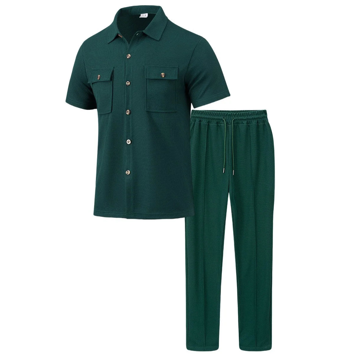 UNIKCOSA Men’s Vacation Set – Short Sleeve Button Shirt & Drawstring Pants Two-Piece Outfit (Polyester S–3XL Edition)