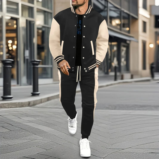 UNIKCOSA Men’s Varsity Tracksuit – Colorblock Baseball Jacket & Jogger Pants Two-Piece College Style Set (2025 Edition)