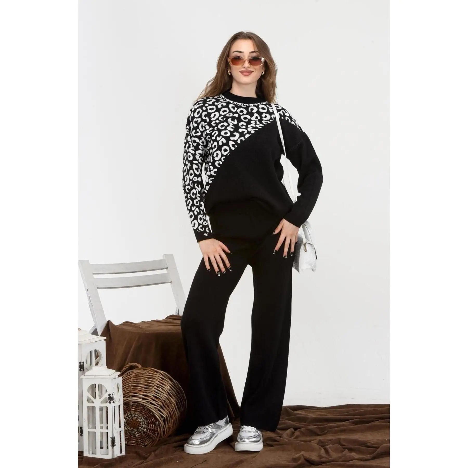 Women's Ribbed Jogger Set with Long Knitted Loungewear Top