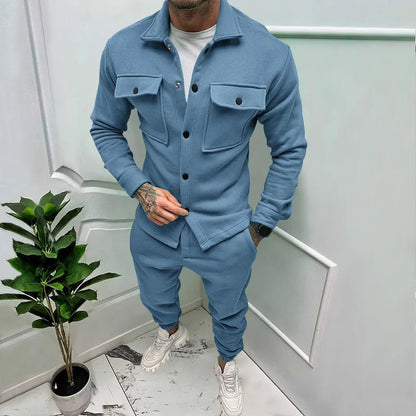 UNIKCOSA Men’s Utility Set – Button-Up Shacket & Jogger Pants Two-Piece Streetwear Outfit