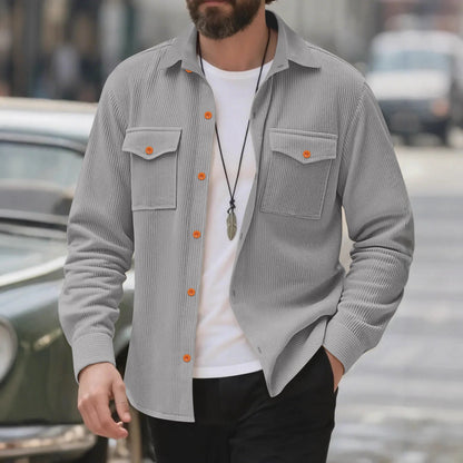 UNIKCOSA Men’s Corduroy Shirt – Long Sleeve Button-Up with Chest Flap Pockets (Casual Workwear Streetwear Edition)