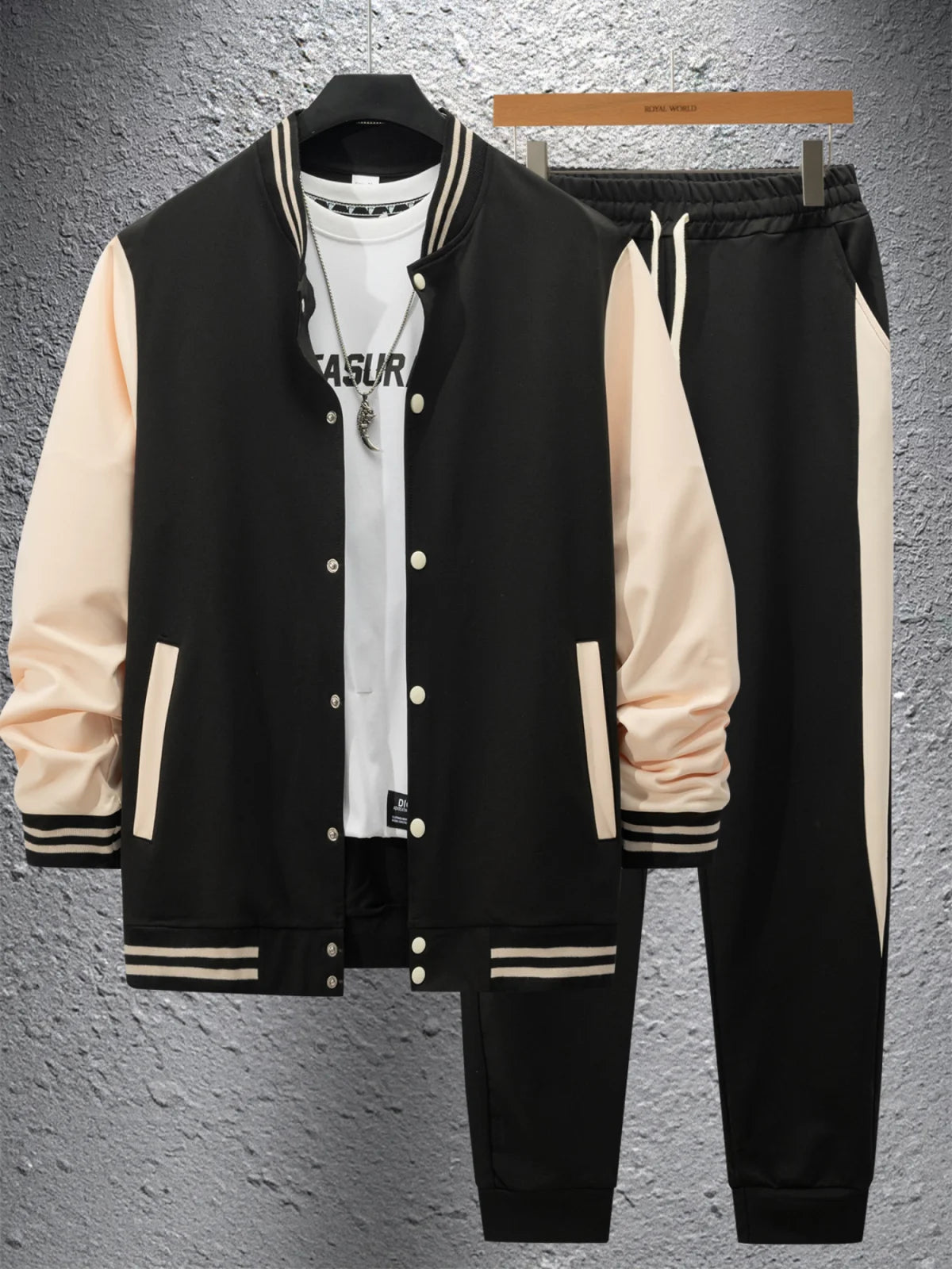 UNIKCOSA Men’s Varsity Tracksuit – Colorblock Baseball Jacket & Jogger Pants Two-Piece College Style Set (2025 Edition)