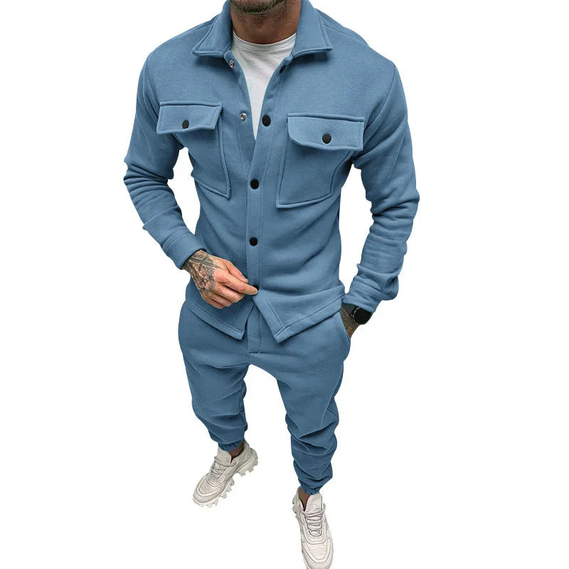 UNIKCOSA Men’s Utility Set – Button-Up Shacket & Jogger Pants Two-Piece Streetwear Outfit