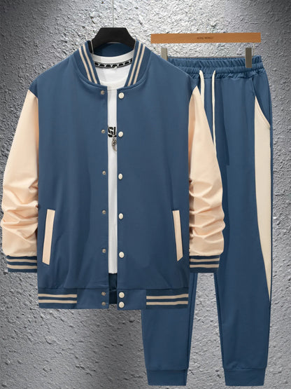 UNIKCOSA Men’s Varsity Tracksuit – Colorblock Baseball Jacket & Jogger Pants Two-Piece College Style Set (2025 Edition)