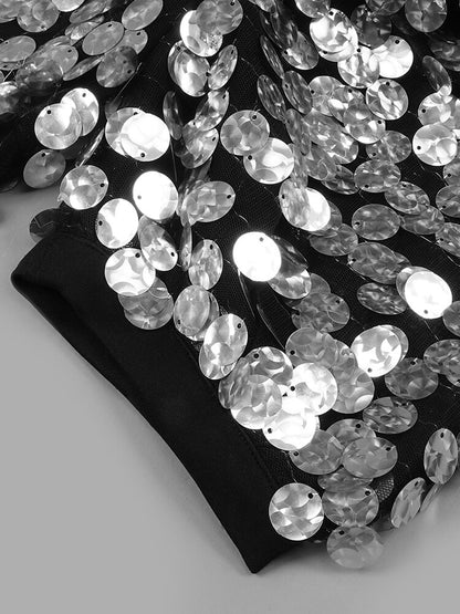 UNIKCOSA Velora Sequin Mini Dress With V Neck Puff Sleeves💫