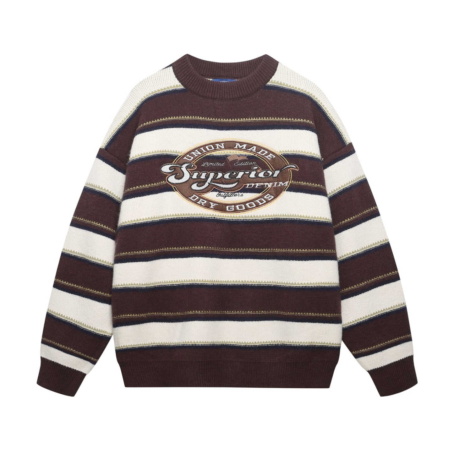 UNIKCOSA Velora Letter Embroidery Striped Pullover Sweater 💫