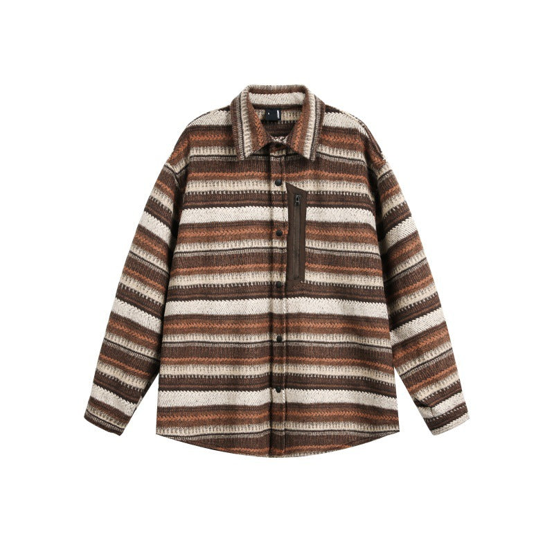 UNIKCOSA UrbanSoul Ethnic Color Block Stripe Fleece Shirt 💫