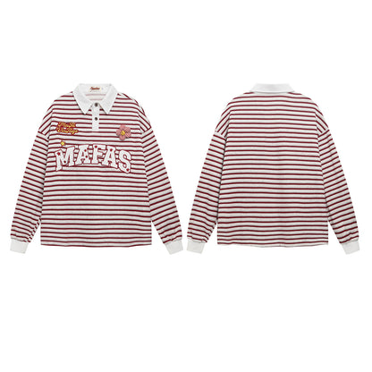 UNIKCOSA Velora Embroidered Striped Long Sleeve Polo Shirt 💫