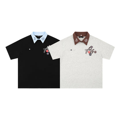 UNIKCOSA LuxeEase Badge Embroidery Detachable Collar Tee 💫