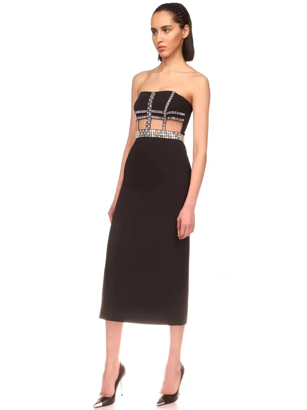 UNIKCOSA NoirFit Beaded Strapless Bandage Evening Dress 💫