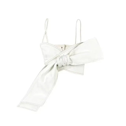 UNIKCOSA 3D Bow Strapless Denim Set — Chic Tube Top & Distressed Wide-Leg Jeans 💙