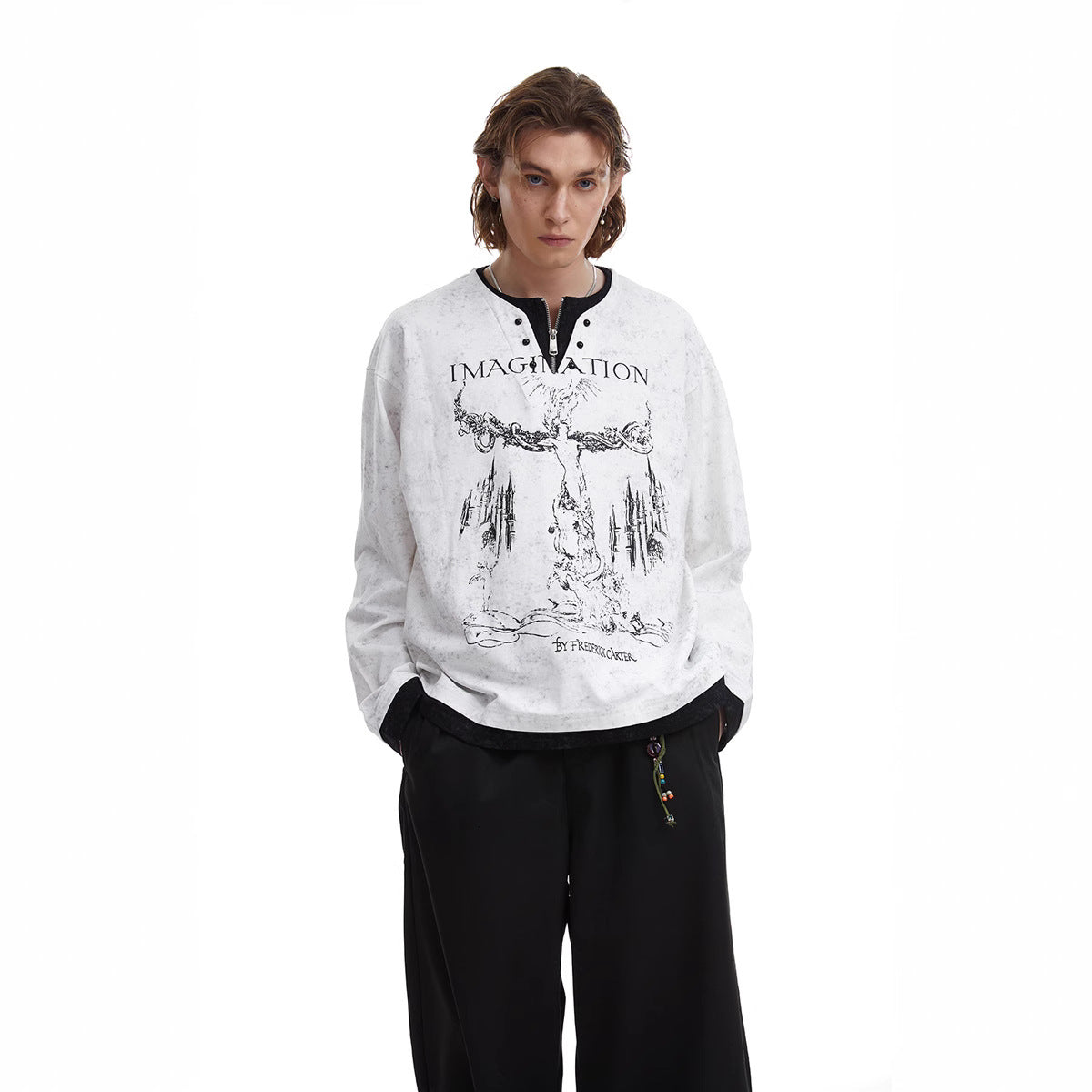 UNIKCOSA Velora Punk Print Pearl Button Two-Piece Tee 💫