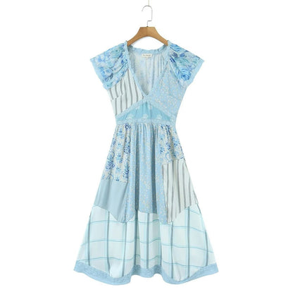 UNIKCOSA LuxeEase Elegant V Neck A Line Dress Printed 🌸