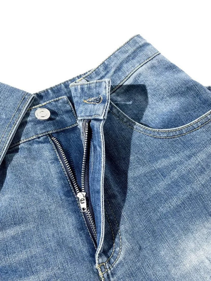 UNIKCOSA 3D Bow Strapless Denim Set — Chic Tube Top & Distressed Wide-Leg Jeans 💙