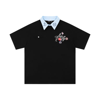 UNIKCOSA LuxeEase Badge Embroidery Detachable Collar Tee 💫