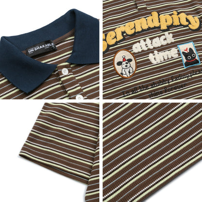 UNIKCOSA Velora Retro Stripe Tee Embroidered Turn Collar 💫