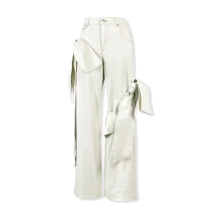 UNIKCOSA 3D Bow Strapless Denim Set — Chic Tube Top & Distressed Wide-Leg Jeans 💙