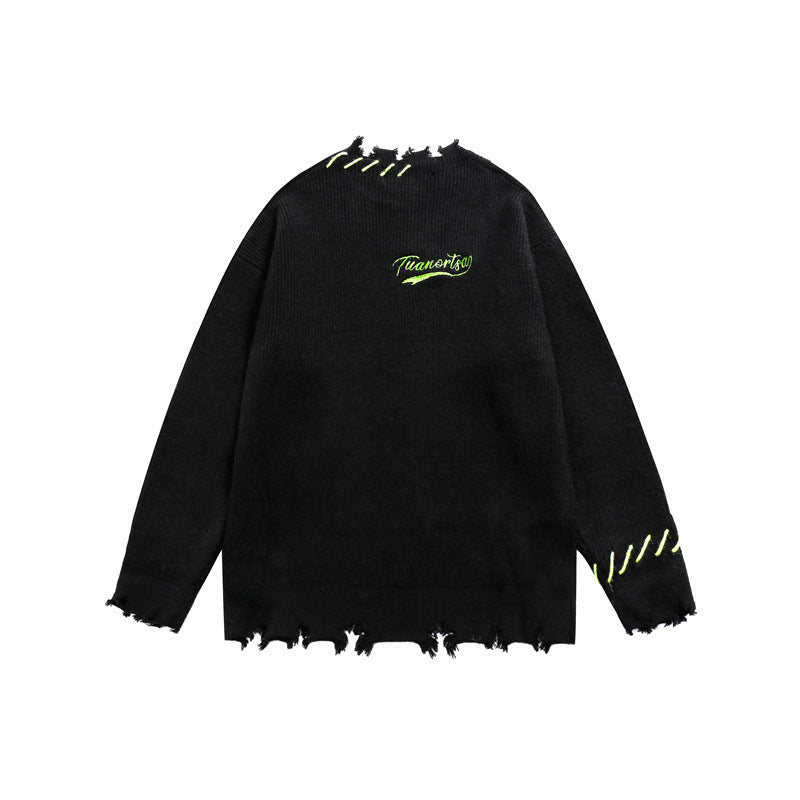 UNIKCOSA LuxeEase Broken Hole Loose Knit Pullover Sweater 💫