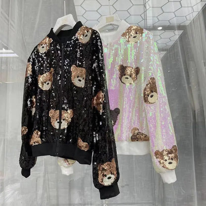 UNIKCOSA SparkToon Sequin Stand Collar Street Jacket for Women 💫