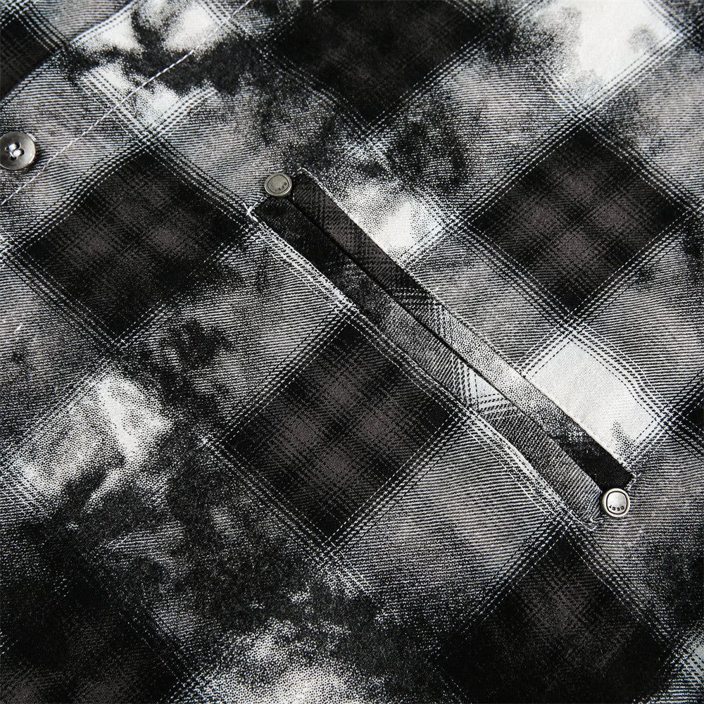 UNIKCOSA NoirFit Post-Apocalyptic Plaid Tie-Dye Shirt 🌆
